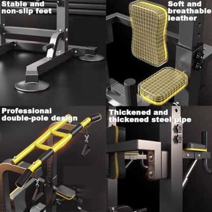Floor-Standing Pull-Up Parallel Bar Station, Dip and Extension Station Power Tower, 10-Position Adjustable, Back Training Equipment, Load-Bearing 900Kg, Home Gym Stand