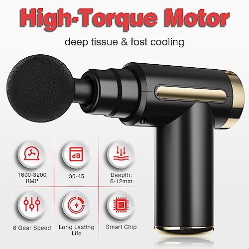 cotsoco Massage Gun Deep Tissue for Pain Relief with 4 Massage Heads & 6 Speeds, Electric Mini Handheld Body Massager for Any Pain Relief, Best Gifts for Dad and Mom - color: Gold
