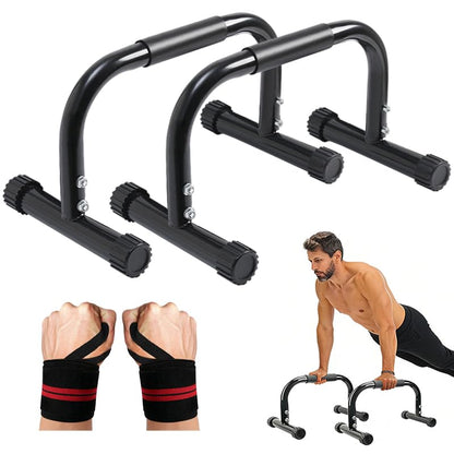 Push Up Bar Strength Training For Handstands,10'' High Steel Parallettes & Dip Bar With Foam Handle & Fitness Wristbands,Heavy-Duty Calisthenics Parallel Bars Calisthenics Equipment,Home Gym Strength Training Workout