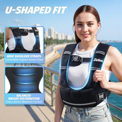 ZELUS Adjustable Weighted Vest for Women, Curve-Fit Ergonomic Workout Vest with 6 Removable Iron Sand Bags for Walking, Cardio & Strength Training, Available in 4–10 lb, 11–20 lb & 20–32 lb Options - size: 4-10LB