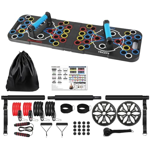 Multifunctional Push Up Board Home Strength Training Equipment With 15 Fitness Accessories Pilates Bar Resistance Band Roller Wheel Full Body Workout Home Gym Equipment