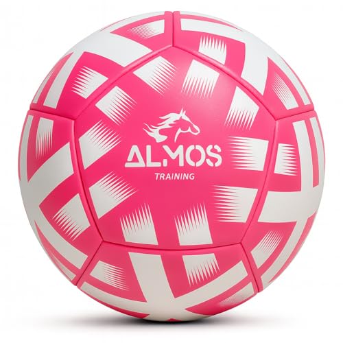 Almos Size 4 & 5 Soccer Ball for Adults, PVC Top Layer Laminated with EVA Foam, Training & Official Match Size Game Ball, Deflated Outdoor Pink Soccer Balls - size: 5
