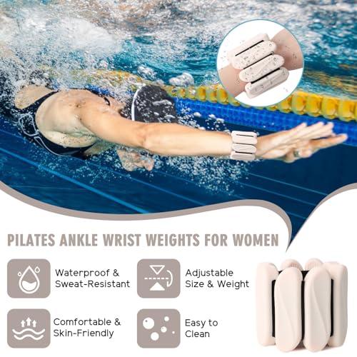 Wrist Weights, 2Pack Wrist Ankle Weights for Women & Men, 2lb Adjustable Silicone Arm and Leg Weighted Bangles(1LBs Each), Fits for Yoga, Pilates, Home Gym, Jogging, Cardio, Strength Training - color: Beige