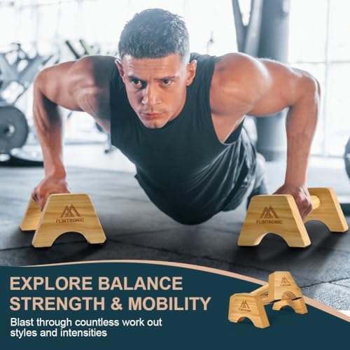 flintronic Push-up Stand, 2 PCS Wood Pushup Bars, Wooden Parallettes Bars, Non-Slip Base with Non-Slip Mat for Strength Training