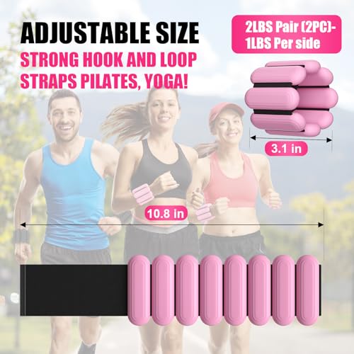 Wrist & Ankle Weights for Women, Wearable Strong Arm & Leg Weights Set of 2(1Lbs Each), Adjustable Ankle Weights for Walking, Yoga, Dance, Barre,Gym,Exercise,Pilates,Walking Running - color: Light Pink