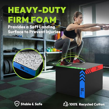 3-in-1 Plyo Box – Plyometric Jump Box with Durable High-Density Foam Core and Non-Slip Surface for Box Jumps, Squats, and Home Gym Workouts - style: Heavy Foam-16x18x20 inch (29lb)