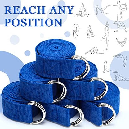 6 Pcs Yoga Strap for Stretching 8 Ft Yoga Exercise Adjustable Straps Bands with Safe Adjustable D Ring Buckle for Pilates Gym Workouts Fitness Improves Sitting Posture