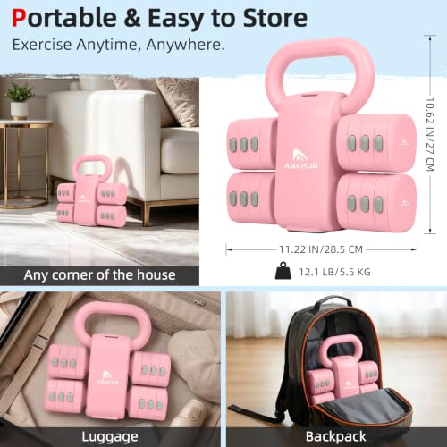 Abahub 2 in 1 Kettlebell & Dumbbell Set, Adjustable Dumbbell for Home Gym - color: Pink