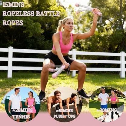 Ropeless Battle Ropes for Exercise Workout Rope, Portable Workout for Home Gym, Exercise Battle Ropes for HIIT Workouts, Low-Impact Cardio Training (Pink with Ring) - style: Pink with ring