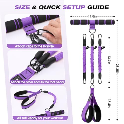 WOQQW Multifunction Pedal Resistance Band with Handle, Upgraded 3 Tube Adjustable Foot Resistance Bands for Core, Arm, Legs, Body Puller Trainer - Sit Up Exercise Equipment for Women Men