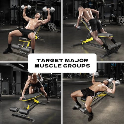 Heavy Duty Bench Adjustable Workout Bench Press Set for Home Gym Strength Training, Multi-Functional Roman Chair with Headrest, Max Load 1200 (DZ-025)