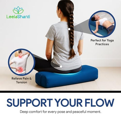 Rectangular Yoga Bolster Pillow for Meditation, Yoga & Back Support – Soft Meditation Cushion with Removable Hand Wash Cotton Cover & Carry Handle (Blue) - color: Blue
