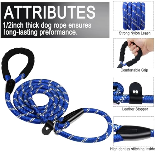 6 FT Heavy Duty Dog Leashes with Comfortable Padded Handle,Deep Blue - color: Deep Blue, size: 6 Feet x 1/2 Inch