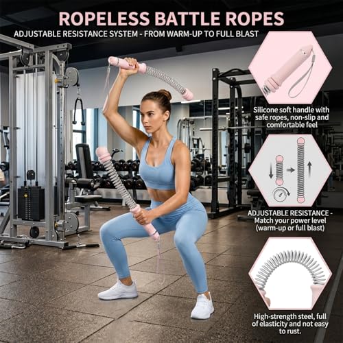 Adjustable Ropeless Battle Ropes for Home Gym, Heavy Duty Cordless Ropes Portable Arm Exerciser Rope Quiet Exercise Equipment with Variable Resistance Cardio & Muscle Training for HIIT
