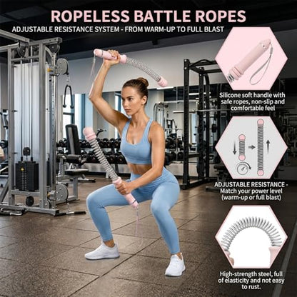 Adjustable Ropeless Battle Ropes for Home Gym, Heavy Duty Cordless Ropes Portable Arm Exerciser Rope Quiet Exercise Equipment with Variable Resistance Cardio & Muscle Training for HIIT