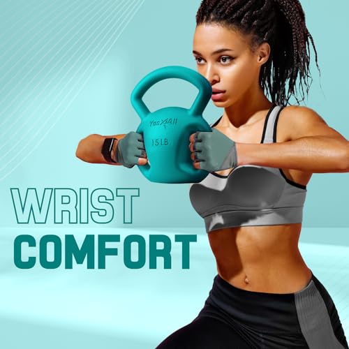 Yes4All Kettlebell, Strength Training Kettlebells for Women, Wide Multi-grip Textured Handle for Home Gym Exercises & Full Body Workout, Single 5–25 lb & Set of 10-15 lb - color: F. 10 - 15LB (Pink+Green), style: B. Combo