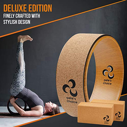 Deluxe Cork Yoga Wheel Set - Back Roller, 2 Cork Blocks & Strap