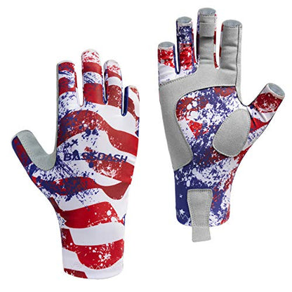 BASSDASH ALTIMATE UPF 50+ Sun Protection Fingerless Fishing Gloves Men - color: Americana, size: Large