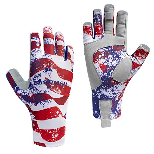 BASSDASH ALTIMATE UPF 50+ Sun Protection Fingerless Fishing Gloves Men - color: Americana, size: Medium