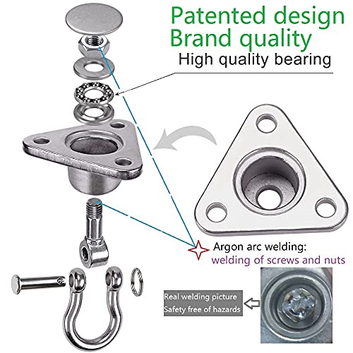 9M 2 Sets of Bearing Smooth Rotary Stainless Steel Hanger, Heavy Duty 180°+360° Rotary Swing Swing Hook, 1500 lb Capacity Wooden Concrete Playground Yoga Hammock Chair Rope Punch Bag Porch Swing Set