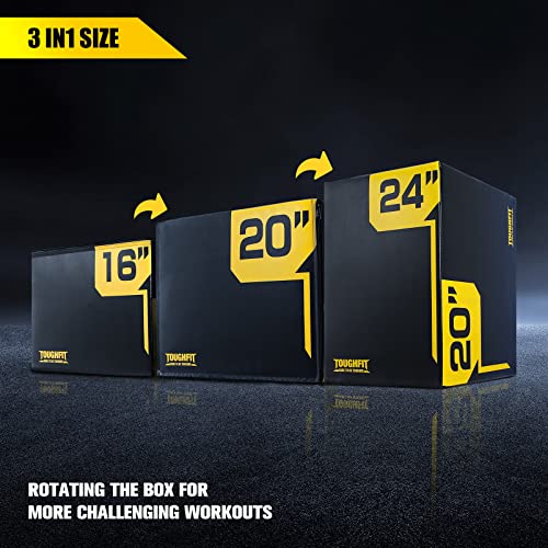 ToughFit Plyo Box - 3 in 1 Foam Plyometric Box - Jump Box for MMA, Crossfit - Adjustment Height Plyometric Jump Box for Home Gym - PVC Cover Platform & High-Density Workout Box - style: Medium - 24"x20"x16"