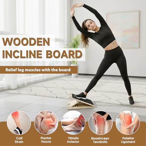 Slant Board for Calf Stretching – 5-Level Adjustable Incline Board for Plantar Fasciitis & Achilles Tendon Relief, Non-Slip Wooden Physical Therapy Tilt Board for Exercise, Balance, Ankle & Knee Recovery, Home Gym