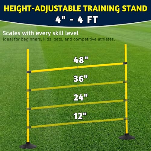 4FT Agility Hurdles 4PCS, Adjustable Sports Speed Hurdles with Rubber Base, Agility Poles for Soccer Football Track & Field, Agility Training Equipment for Kids Athletes Physical Therapy