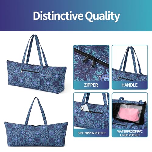 | Yoga Mat Bag | Large Yoga Mat Carrier with Wet Pocket | Yoga Gifts | Gym Tote Bag for Women - color: Tote-Blue