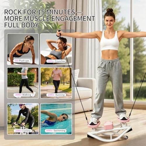 Rock Stepper, Side to Side Rock Stepper Exercise Machine, Low-Impact Balance Board with Digital Counter and Resistance Band, 330 LBS Weight Capacity for Full Body Workout Balance - color: Pink