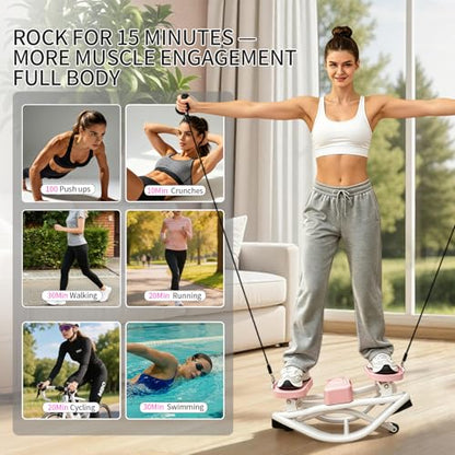 Rock Stepper, Side to Side Rock Stepper Exercise Machine, Low-Impact Balance Board with Digital Counter and Resistance Band, 330 LBS Weight Capacity for Full Body Workout Balance - color: Pink