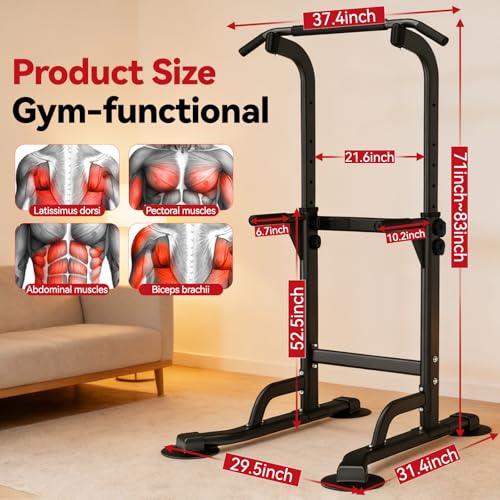 Power Tower Pull Up Dip Station Foldable, Pull Up Bar Station Adjustable, Multi-Function Home Gym, Strength Training Fitness Equipment, Triangular Design, for Home Outdoor - color: Black-Max 260 lbs