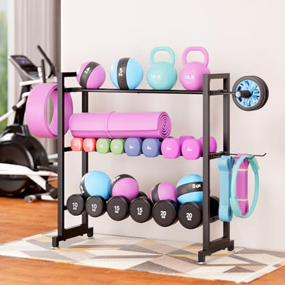 Adjustable 3-Tier Dumbbell Rack – Heavy-Duty Metal Weight Storage Stand for Dumbbells, Kettlebells, and More – Space-Efficient Home Gym Organizer – 396 lb Capacity (Dumbbells Not Included)