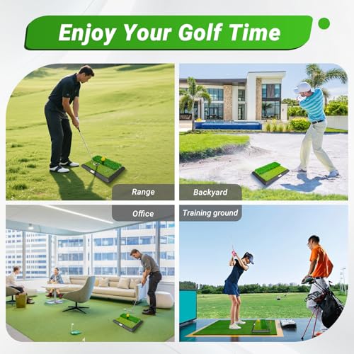 Portable & Foldable Golf Practice Mat – Dual-Turf Golf Hitting Mat for Indoor & Outdoor Swing and Chipping – Fairway & Rough Turf Golf Training Mat for Backyard and Home
