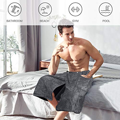 SINLAND Microfiber Men's Bath Spa Sauna Wrap Around Towel, Grey, 24x63In - color: Grey