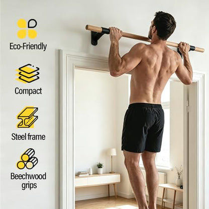 Wall Mounted Pull Up Bar | Solid Wood Pull Up Bar for Home Gym | 286 lb Chin Up Bar with Fischer Anchors | 1.14 in Grip Hanging Bar for Rope & Ab Training