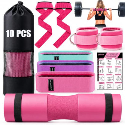 SINYWAY 10 PCS Barbell Pad Set for Squat,Hip Thrust Pad Workout Foam - color: Pink