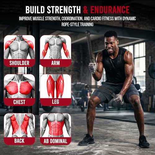 Weighted Ropeless Battle Ropes Home Gym Cordless Heavy Duty Exercise Equipment with Strap Portable Low Impact Cardio Workout Strength HIIT Training Fitness Tool for Arms Core Full Body Father's Day