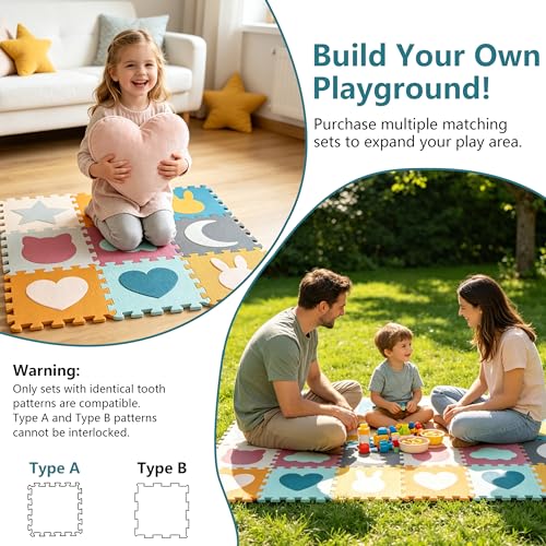 Baby Play Mats for Floor, Foam Baby Play Mat, Foam Play Mats Shapes Puzzle Mat 9 Pieces