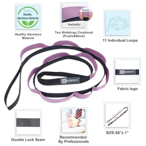 Half-Elastic Stretch Straps with 11 Loops, Stretching Strap for Physical Therapy, Multi-Loop Yoga Strap Fitness Exercise Strap for Yoga, Pilates, Dance, Flexibility&Exercise - color: Half Elastic-Purple