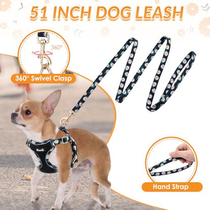 Lukovee No Pull Puppy Harness and Leash Set - Adjustable Lightweight Soft Dog Harness, Reflective Step in Breathable Mesh Vest with 51in Leash for Walking Hiking Small Medium Dogs (Black, XS)