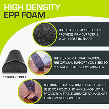 ProsourceFit High Density Foam Rollers - inches long. Firm Full Body Athletic Massager for Back Stretching, Yoga, Pilates, Post Workout Trigger Point Release - color: Black - 12" X 3"