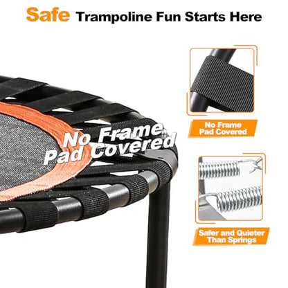 40"/48" Foldable Mini Trampoline Load 330lbs, Portable Exercise Rebounder with Durable Bungee Band, Fitness Trampoline for Adults and Kids