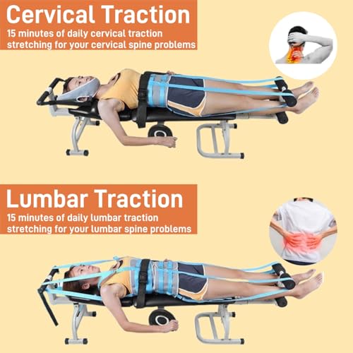 Lumbar Traction Bed, Cervical Spine Stretcher Machine Adjustable Length, Back Stretcher Traction Spinal Decompression Devices Therapy Massage Table, Black