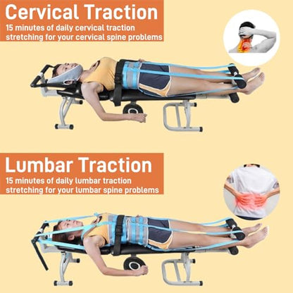 Lumbar Traction Bed, Cervical Spine Stretcher Machine Adjustable Length, Back Stretcher Traction Spinal Decompression Devices Therapy Massage Table, Black