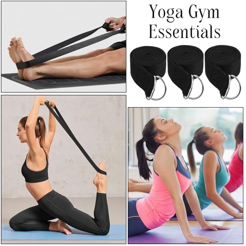 12 Pack Yoga Straps for Stretching, 6 Ft Black Exercise Bands with Adjustable D Ring Buckles for Pilates, Gym Fitness, Flexibility Training, Men Women