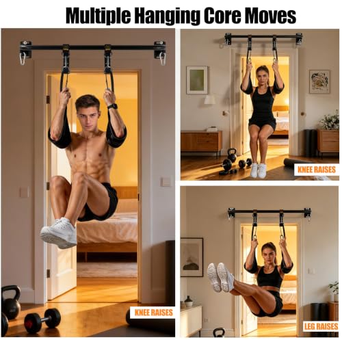 Wall Mounted Pull Up Bar, Carbon Steel Doorway Chin Up Bar for Home Gym - color: Black- Ab Straps