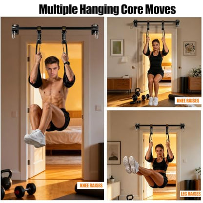 Wall Mounted Pull Up Bar, Carbon Steel Doorway Chin Up Bar for Home Gym - color: Black- Ab Straps