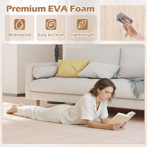 Giantex Wood Grain Floor Tiles Foam Mat, 32 PCS EVA Foam Puzzle Mats, 20'' x 20'' Interlocking Exercise Mat, Floor Padding for Furniture, Living Room, Bedroom, Gym, Home Office, Basement, Light Oak - size: 84 sq. ft. (32 pcs)