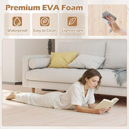 Giantex Wood Grain Floor Tiles Foam Mat, 32 PCS EVA Foam Puzzle Mats, 20'' x 20'' Interlocking Exercise Mat, Floor Padding for Furniture, Living Room, Bedroom, Gym, Home Office, Basement, Light Oak - size: 84 sq. ft. (32 pcs)