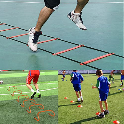 TNZMART Agility Ladder and Disc Cones Training Set Adjustable Rungs Training Ladder with 10 Plastic Sport Cones for Training - color: Orange, 6 hurdles